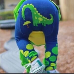 Doodle pants dinosaur scales leggings unisex footless blue green size 18-24M